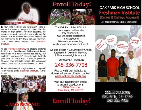 OPHS 9th Grade Institute Flyer - Oak Park School District