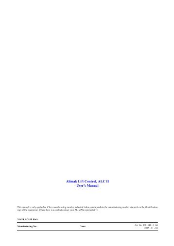 Alimak Lift Control, ALC II User's Manual