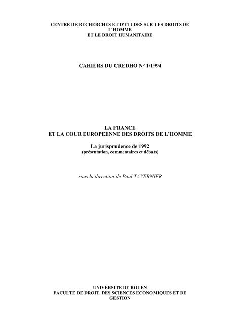 CENTRE DE RECHERCHES ET D'ETUDES SUR LES ... - CREDHO