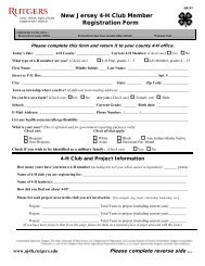 New Jersey 4-H Club Member Registration Form
