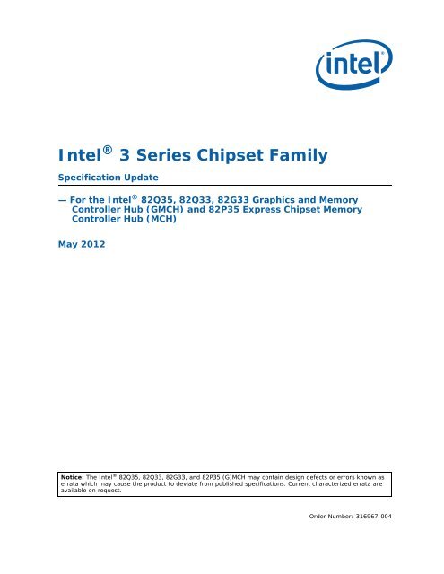 Intel® 3 Series Chipset Family Specification Update
