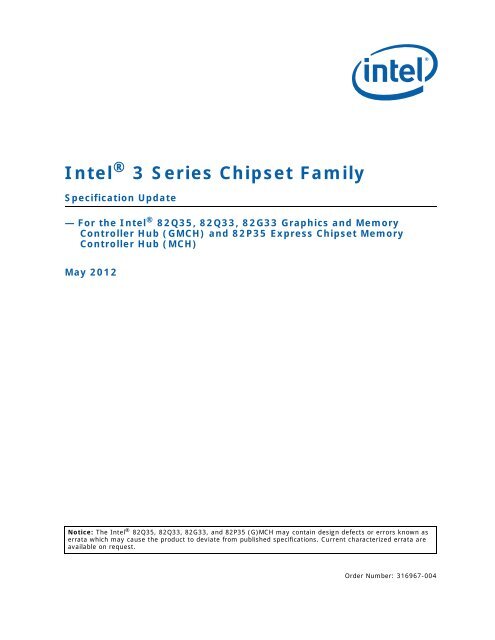 Intel® 3 Series Chipset Family Specification Update