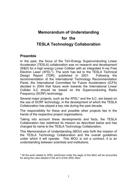 Memorandum of Understanding for the TESLA Technology ...