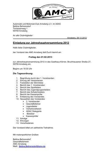 Einladung zur Jahreshauptversammlung 2012 - Automobil und ...