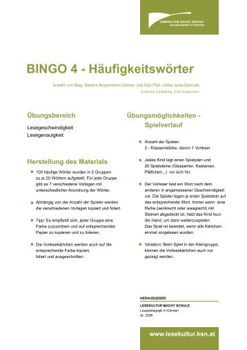 BINGO 4 - Häufigkeitswörter - Lesekultur macht Schule