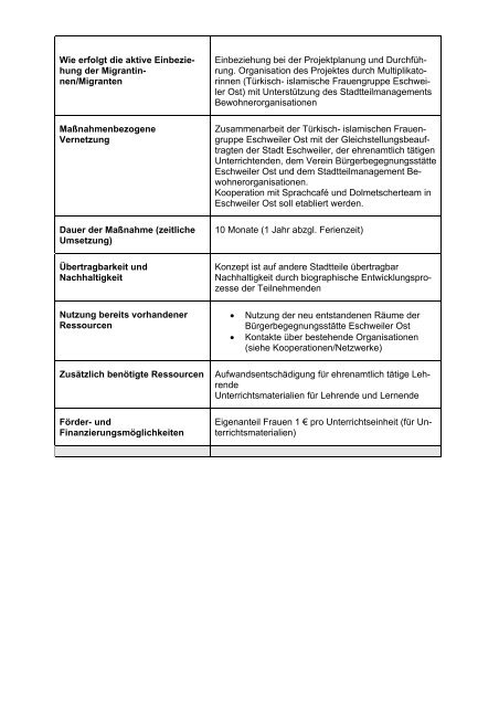 Handlungsempfehlungen 2007 - Integration Eschweiler