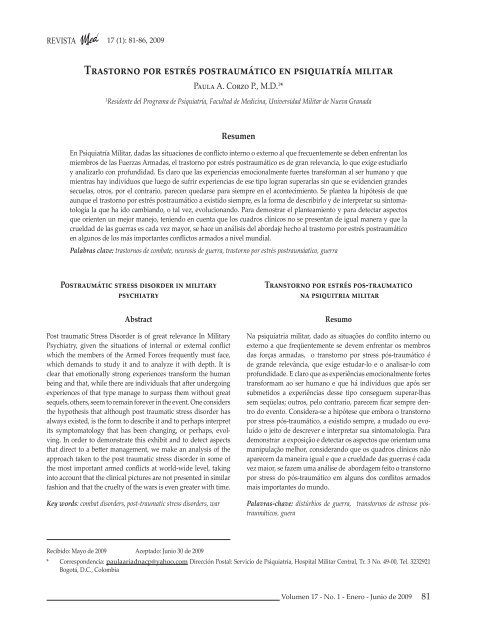 Trastorno por estrés postraumático en ... - SciELO Colombia