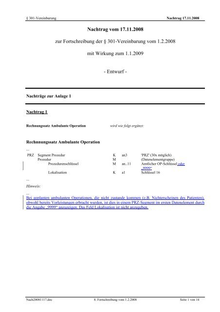 Nachtrag vom 17.11.2008 zur Fortschreibung der Â§ 301 ... - DKVG