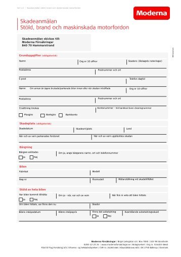 Skadeblankett - Maskinskada (PDF) - Moderna FÃ¶rsÃ¤kringar
