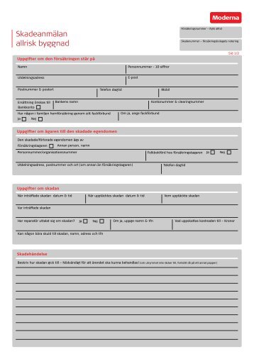 SkadeanmÃ¤lan allrisk byggnad - Moderna FÃ¶rsÃ¤kringar
