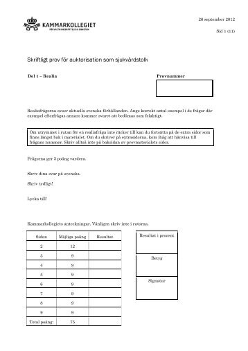 Realiaprov sjukvÃ¥rdstolk 2012 - Kammarkollegiet