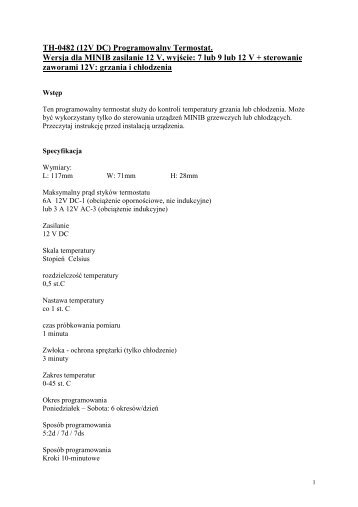 TH-0482 (12V DC) Programowalny Termostat. Wersja dla MINIB ...