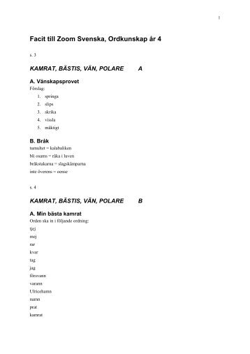 Facit till Zoom Svenska, Ordkunskap Ã¥r 4 - Sanoma Utbildning