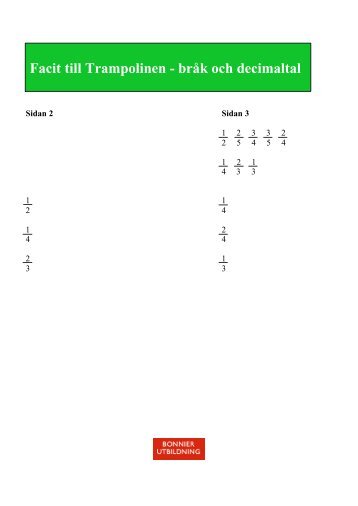 Facit till Trampolinen - brÃ¥k och decimaltal - Sanoma Utbildning