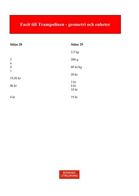 Facit till Trampolinen - brÃ¥k och decimaltal - Sanoma Utbildning