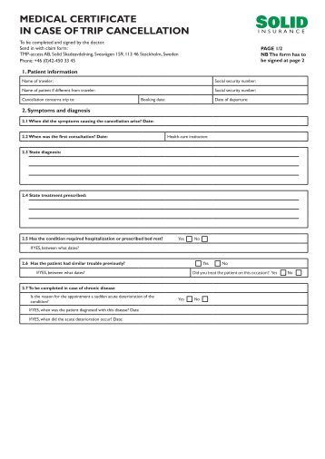 Medical certificate in case of trip cancellation - Solid