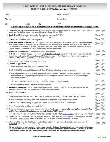 Application Checklist - North Carolina Board of Examiners for ...