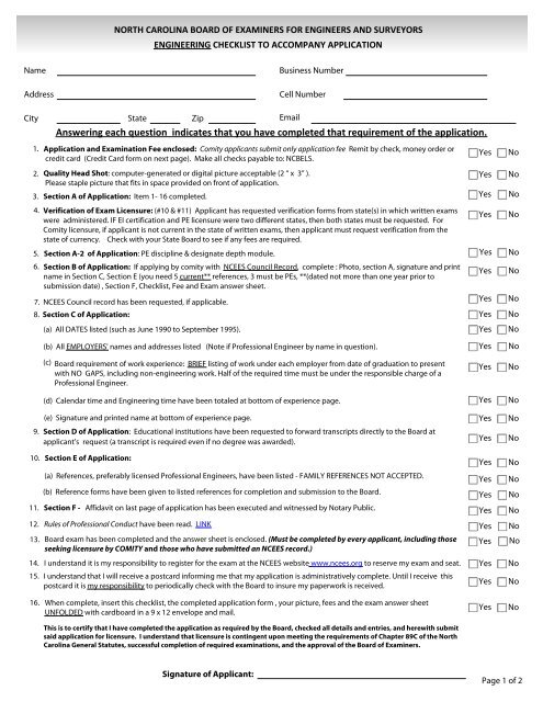 Application Checklist - North Carolina Board of Examiners for ...