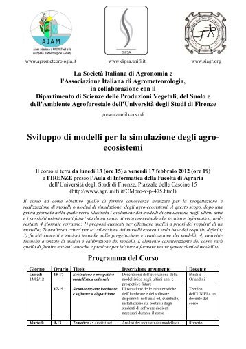 Sviluppo di modelli per la simulazione degli agro- ecosistemi