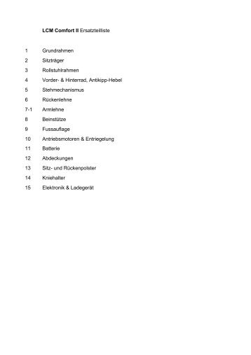 LCM Comfort II Ersatzteilliste 1 Grundrahmen 2 Sitzträger 3 ... - Levo