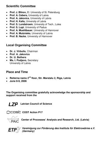 Scientific Committee Local Organising Committee Place and Time