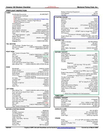 Cessna 182 Skylane Checklist Mentone Flying Club, Inc ...