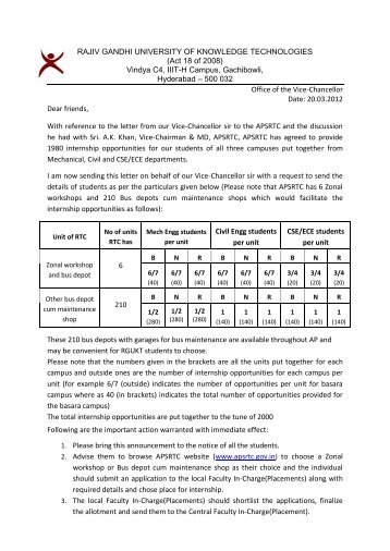 Internship Opportunities at APSRTC - rgukt