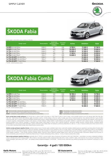 KomplektÄcijas un cenas 299.90 Kb - Å KODA Latvija