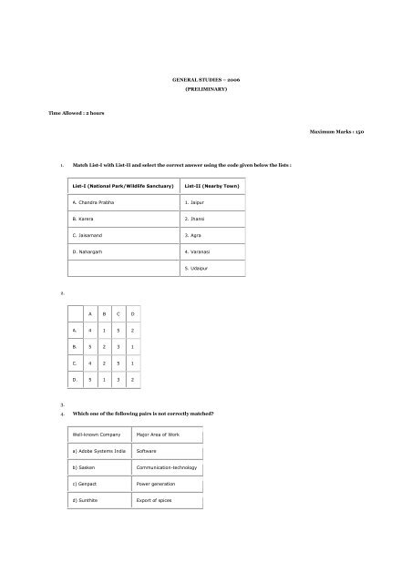 General Studies 2006 Preliminary Time Allowed Rgukt
