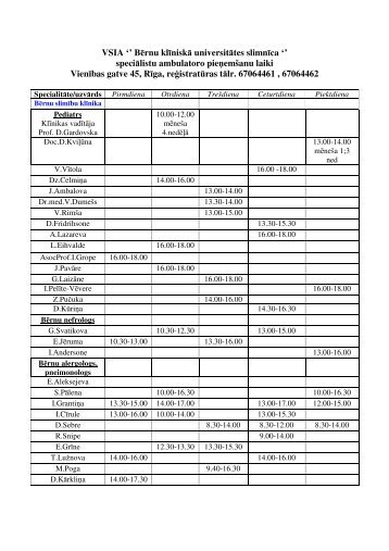 speciālistu ambulatoro pie emšanu laiki Vienības gatve 45, Rīg