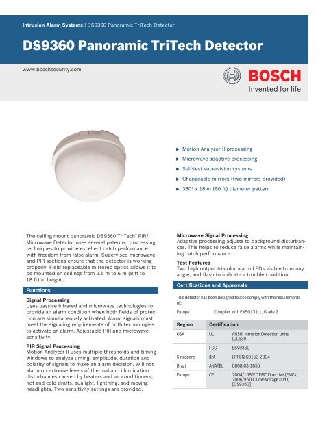 DS9360 Panoramic TriTech Detector - Bosch Security Systems