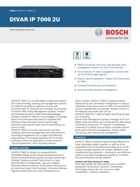 Data Sheet (DIVAR IP 7000 2U) - Bosch Security Systems