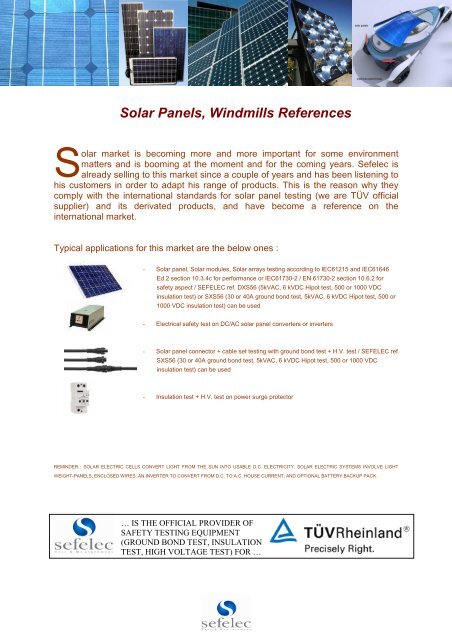Solar Panels, Windmills References - Sefelec