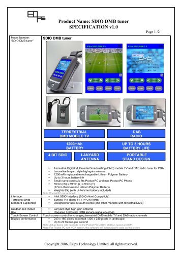 SDIO DMB tuner SPECIFICATION v1.0 - EOps