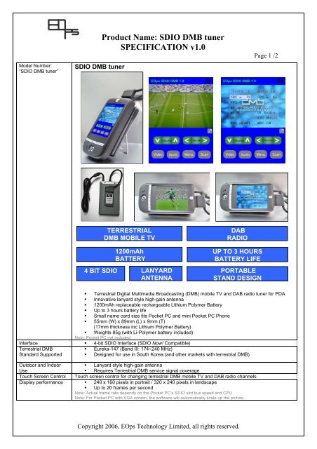 SDIO DMB tuner SPECIFICATION v1.0 - EOps