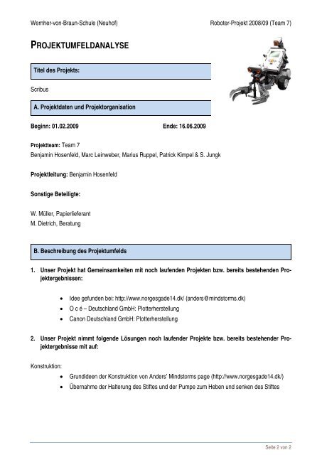 PROJEKTUMFELDANALYSE - Wernher von Braun Schule