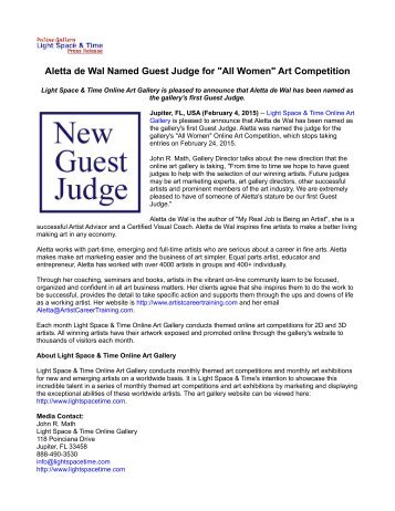 Aletta de Wal Named Guest Judge for "All Women" Art Competition