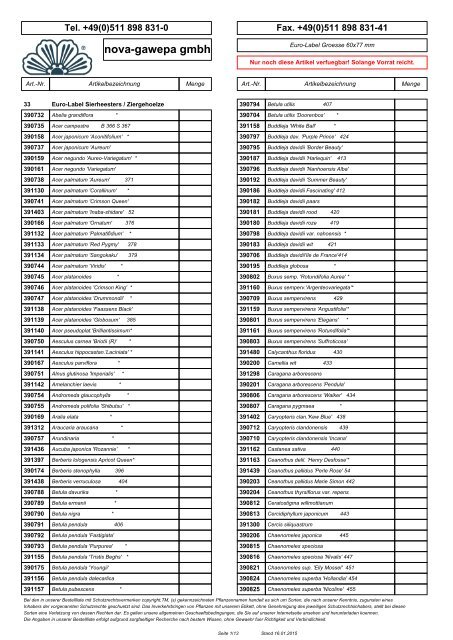 Bestellliste Download - Nova Gawepa GmbH