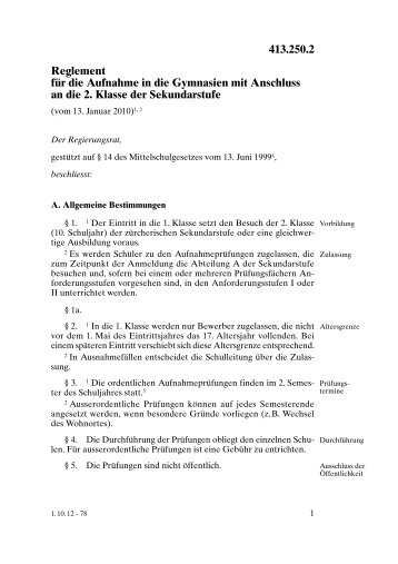 Aufnahme in die Gymnasien mit Anschluss an die 2. Klasse der ...