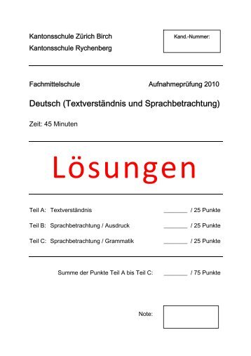 Deutsch SprachpÃ¼fung LÃ¶sungen - Zentrale AufnahmeprÃ¼fung