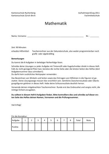 Mathematik Aufgaben - Zentrale AufnahmeprÃ¼fung
