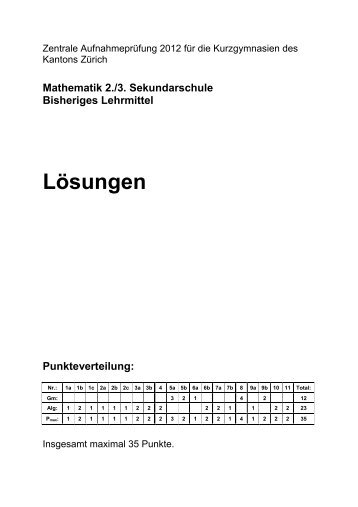 Mathematik LÃ¶sungen - Zentrale AufnahmeprÃ¼fung