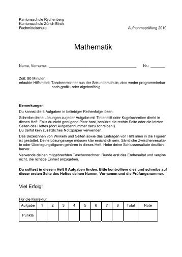 Mathematik Aufgaben - Zentrale AufnahmeprÃ¼fung