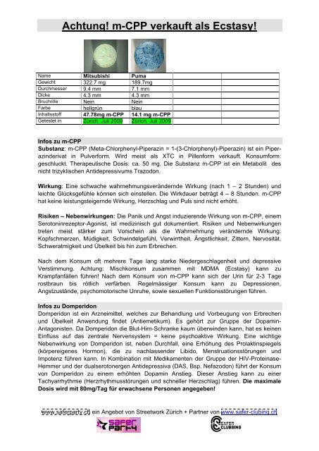 Achtung! m-CPP verkauft als Ecstasy! - Saferparty.ch