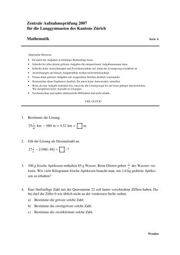 Mathematik A - Zentrale AufnahmeprÃ¼fung