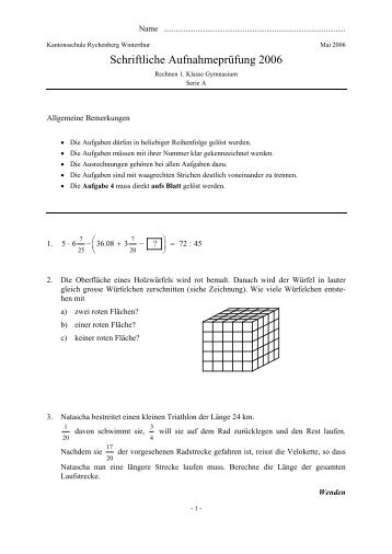 Winterthur Mathematik - Zentrale AufnahmeprÃ¼fung