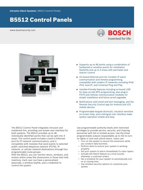 B5512 Control Panels - Bosch Security Systems