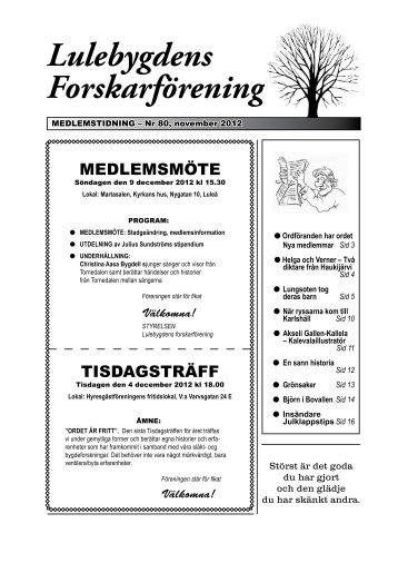 Välkomna! - Lulebygdens forskarförening