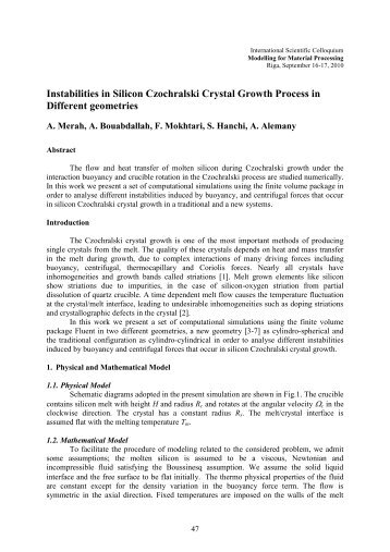 Instabilities in Silicon Czochralski Crystal Growth Process in ...