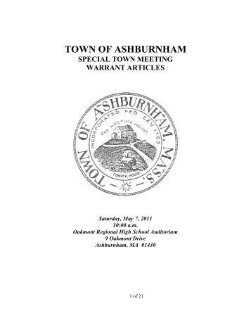 ATM 5-7-11 Final w STM - Town of Ashburnham, Massachusetts